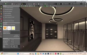 Dialux lighting design simulation showing indoor architectural lighting layout by LUZION 