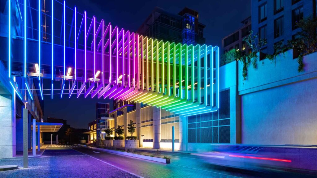 Facade lighting design for glass tower in UAE