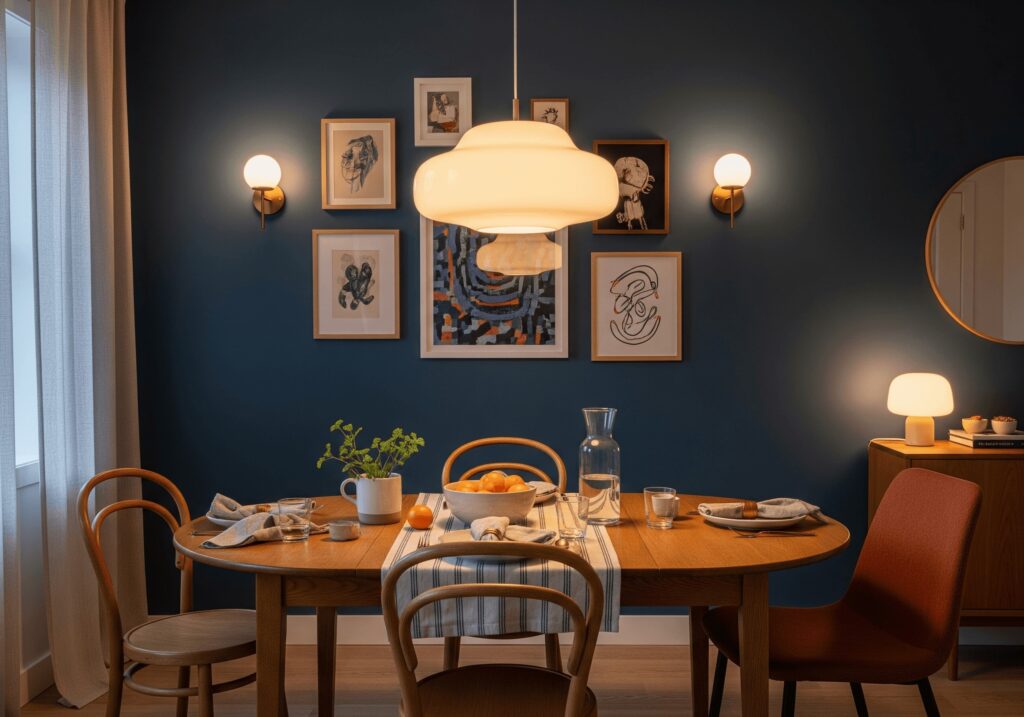 Interior space demonstrating the lighting triangle with ambient, task, and accent lighting