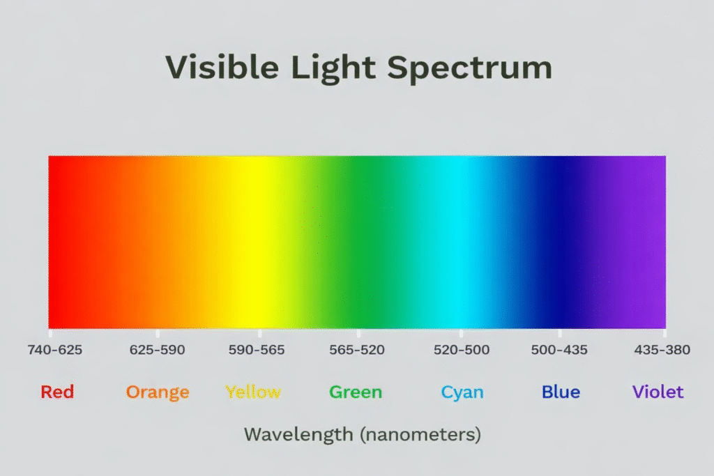 Visible light spectrum ranging from 390nm to 700nm in lighting design