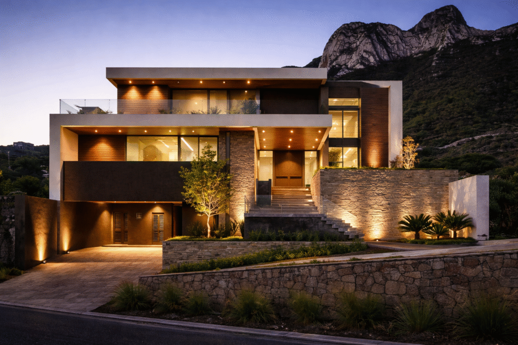 architectural facade lighting design for modern luxury villa exterior