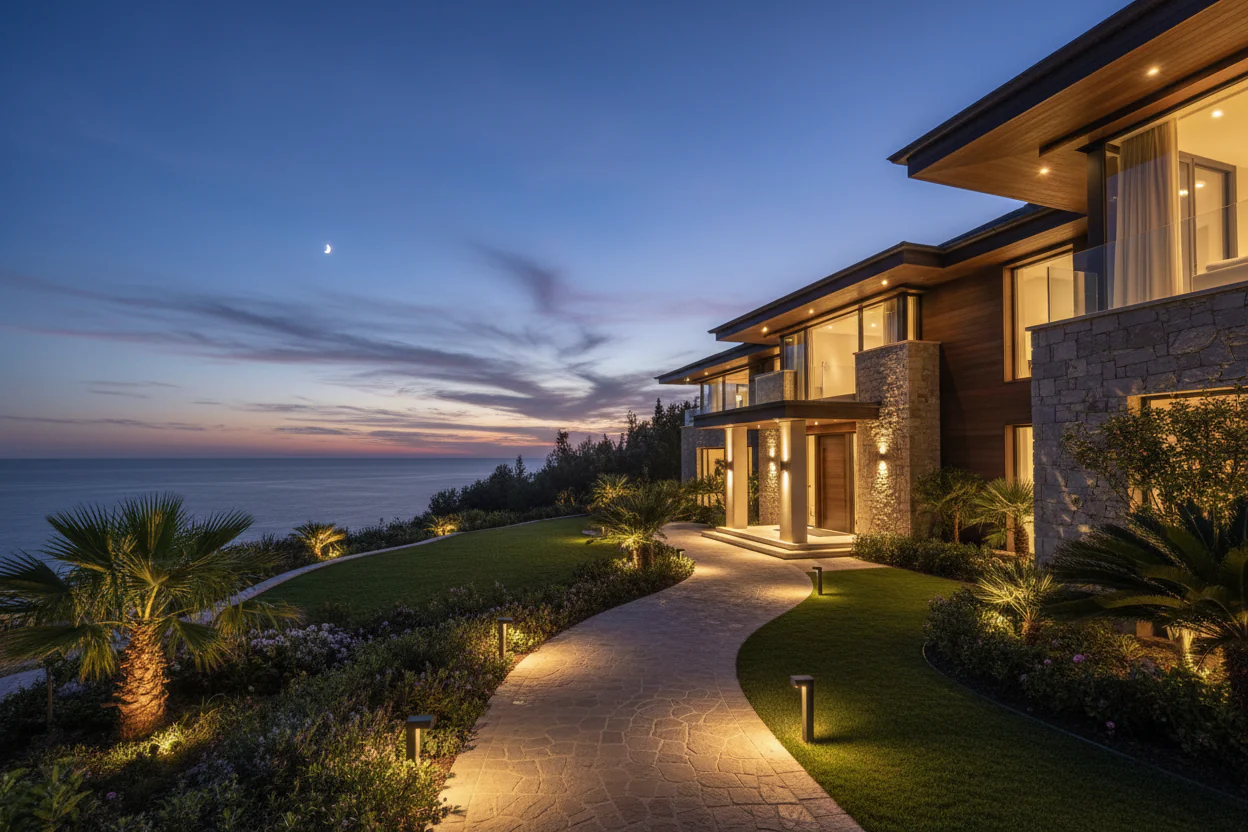 Exterior facade lighting in Bahrain designed for coastal humidity and salt exposure