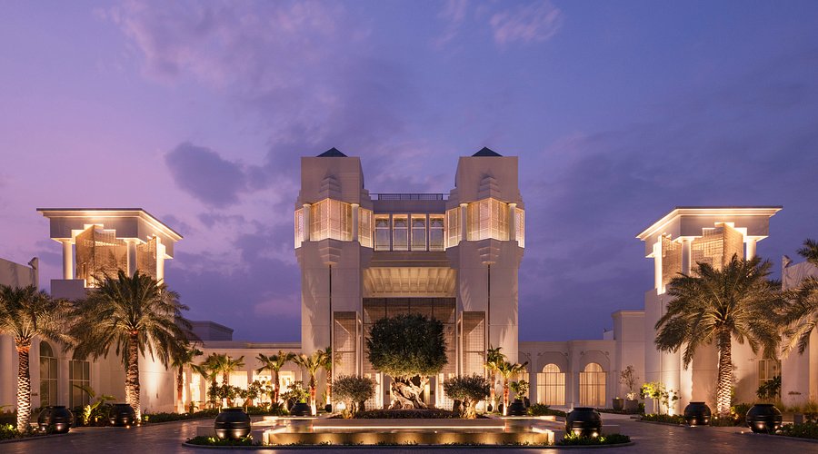 Hospitality building facade lighting in Bahrain creating warm night-time ambience