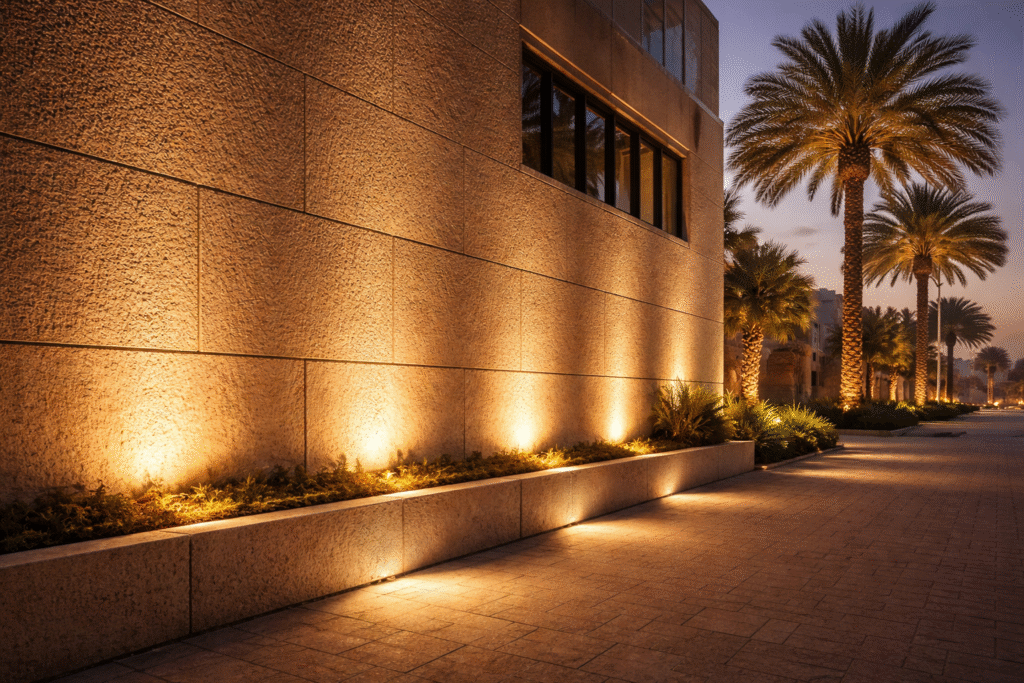 outdoor facade lighting qatar desert climate building