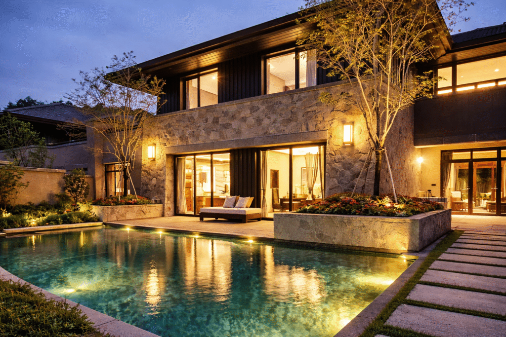villa facade lighting ideas qatar modern architecture