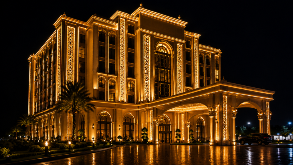 facade and architecural lighting integration modern hotel night