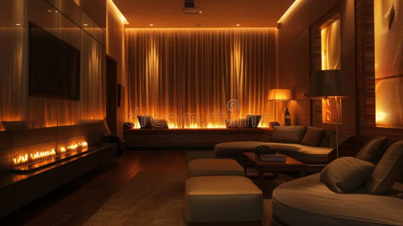 Luxury Indoor Lighting Design UAE for modern living room with ambient and indirect lighting
