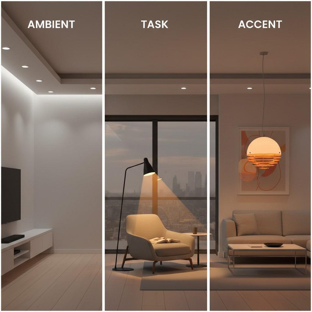 Soft warm bedroom lighting design with indirect lighting and relaxing ambiance