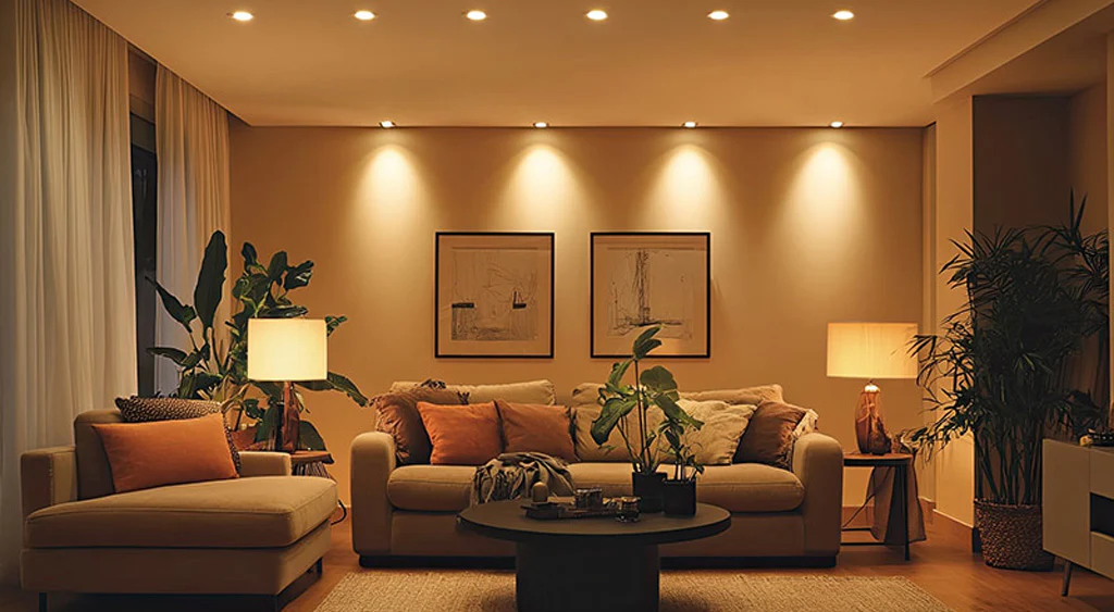 Luxury interior lighting design in UAE showcasing modern architectural lighting in premium space