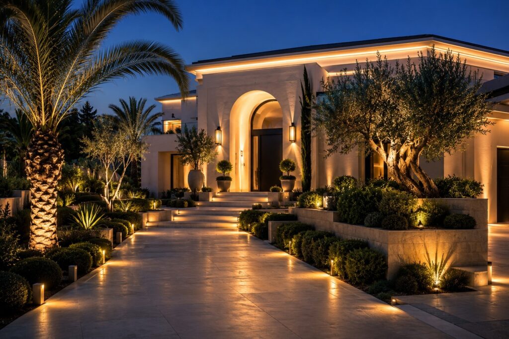 Luxury outdoor lighting design for modern villa exterior