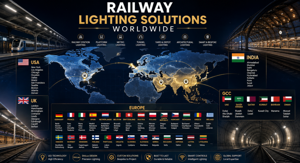 Railway Lighting Solutions in India, GCC, USA, UK & Europe